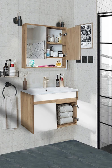 Alfa Banyo Seren-B-EA 80 cm Seramik Lavabolu banyo dolabı takımı - 2