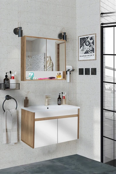 Seren-B-EA 80 cm Seramik Lavabolu banyo dolabı takımı