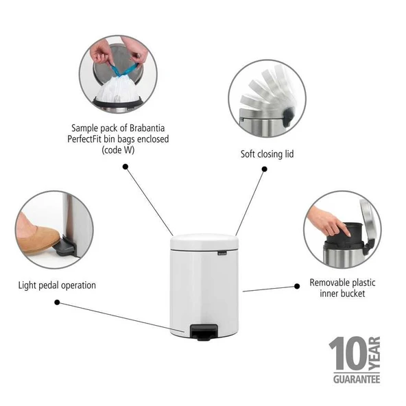 Brabantia Newıcon Whıte Pedallı Çöp Kutusu 5lt - Resim 6