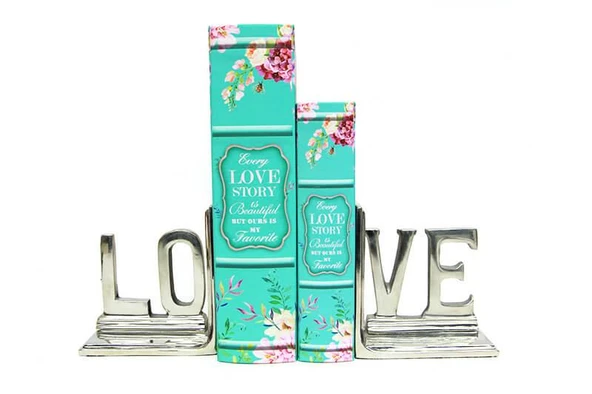 Kutu Kitap Love Story 2'li Set Kitap Kutusu Dekoratif Hediyelik - 4