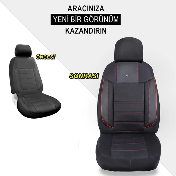 Chevrolet Aveo Araçlara Uyumlu Oto Koltuk Kılıfı Seti - Violet Serisi Siyah/Kırmızı - 3
