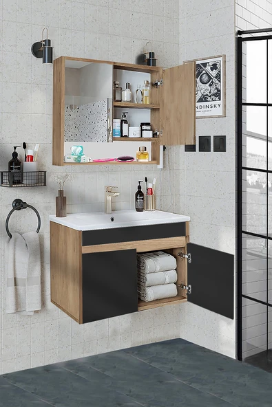 Seren-S-EA 80 cm Seramik Lavabolu banyo dolabı takımı - 2