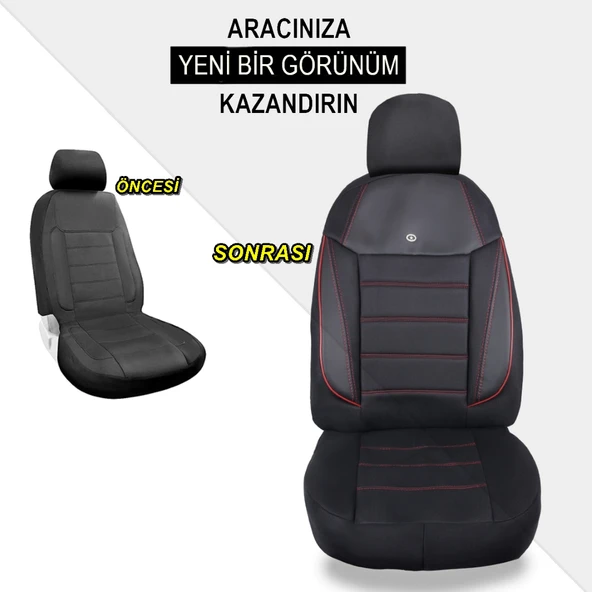 Peugeot 208 Araçlara Uyumlu Oto Koltuk Kılıfı Seti - Yıldız Serisi Siyah/Kırmızı - 4