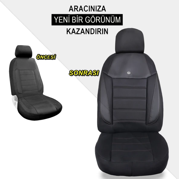Citroen C3 Araçlara Uyumlu Oto Koltuk Kılıfı Seti - Yıldız Serisi Siyah - 4