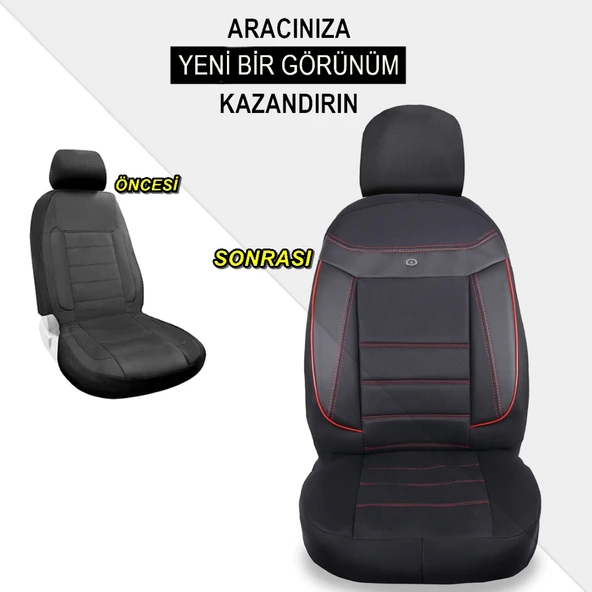 Ford C-Max Araçlara Uyumlu Oto Koltuk Kılıfı Seti - Venüs Serisi Siyah/Kırmızı - 4