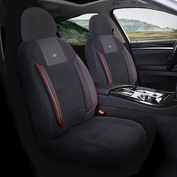 Toyota Avensis Araçlara Uyumlu Oto Koltuk Kılıfı Seti - Violet Serisi Siyah/Kırmızı
