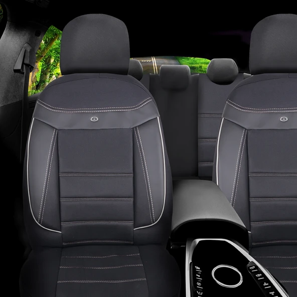 Citroen C3 Araçlara Uyumlu Oto Koltuk Kılıfı Seti - Venüs Serisi Siyah/Beyaz - 2