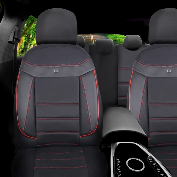 Honda City Araçlara Uyumlu Oto Koltuk Kılıfı Seti - Venüs Serisi Siyah/Kırmızı - 2