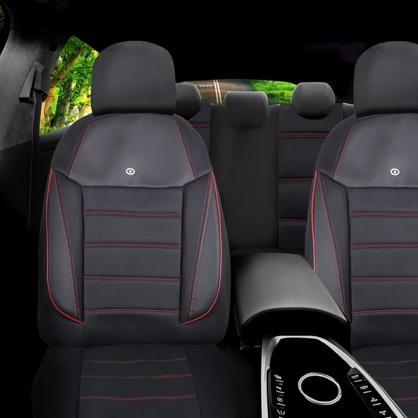 Fiat Palio Araçlara Uyumlu Oto Koltuk Kılıfı Seti - Yıldız Serisi Siyah/Kırmızı - 2