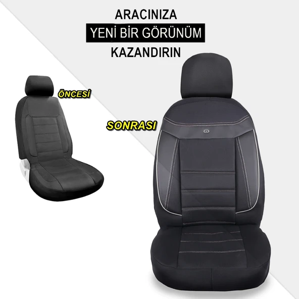Dacia Sandero Araçlara Uyumlu Oto Koltuk Kılıfı Seti - Venüs Serisi Siyah/Beyaz - 4