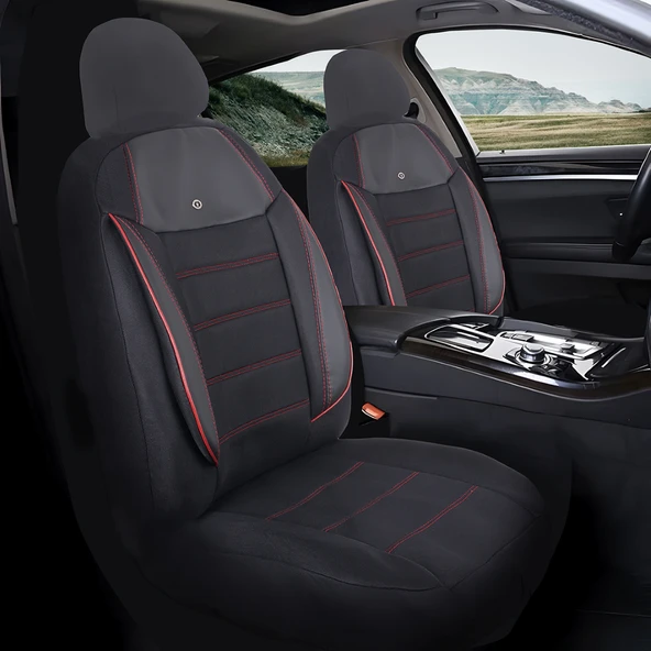 Volkswagen Golf 7 Araçlara Uyumlu Oto Koltuk Kılıfı Seti - Yıldız Serisi Siyah/Kırmızı