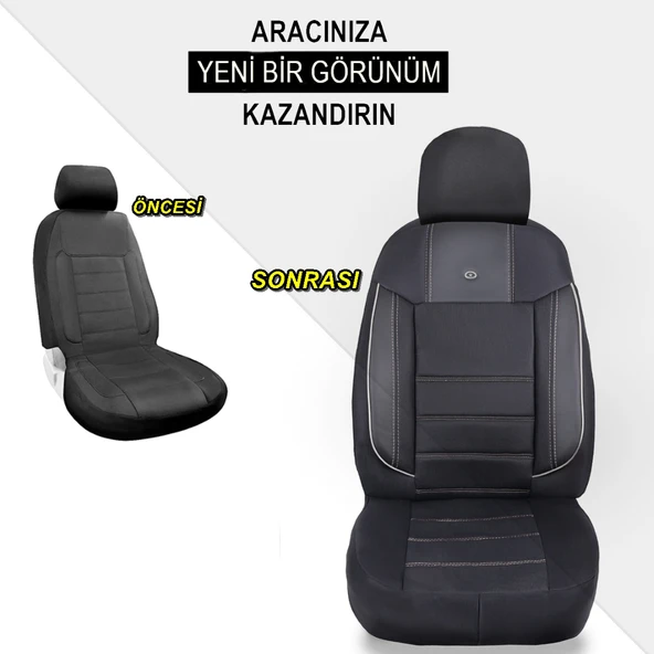 Renault Megane 3 Araçlara Uyumlu Oto Koltuk Kılıfı Seti - Violet Serisi Siyah/Beyaz - 3