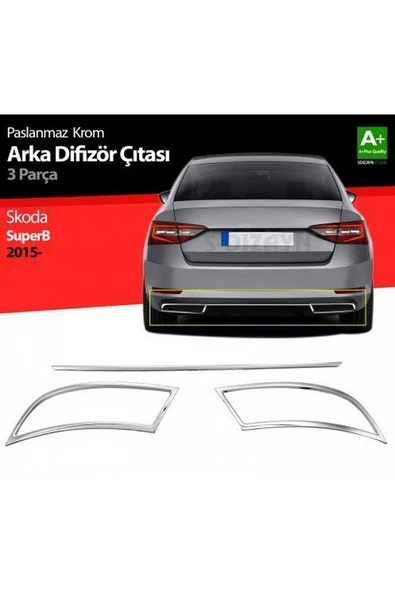 Skoda Süper -b 2015> Krom Egzoz Çerçevesi 3 Parça Paslanmaz Çelik - 1