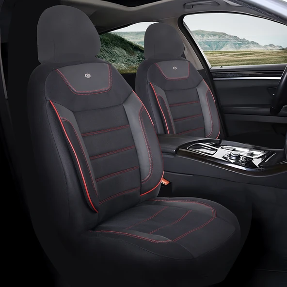 Kia Cerato Araçlara Uyumlu Oto Koltuk Kılıfı Seti - Primier Serisi - Siyah Kırmızı