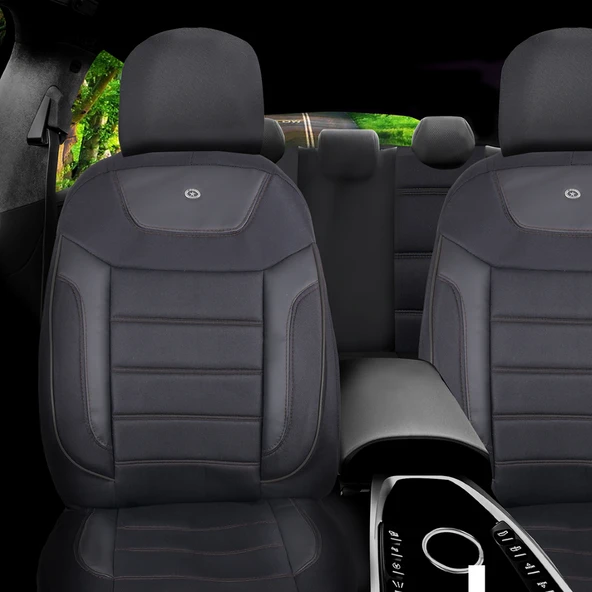 Honda City Araçlara Uyumlu Oto Koltuk Kılıfı Seti - Primier Serisi - Siyah - 2