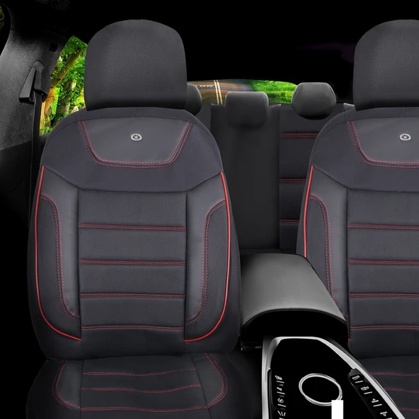 Volkswagen Golf 6 Araçlara Uyumlu Oto Koltuk Kılıfı Seti - Primier Serisi - Siyah Kırmızı - 2