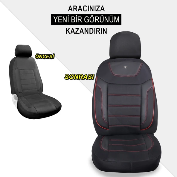 Kia Cerato Araçlara Uyumlu Oto Koltuk Kılıfı Seti - Primier Serisi - Siyah Kırmızı - 4