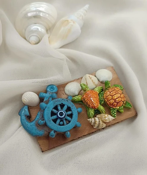 Magnet Çapa Kaplumbağa Deniz Kabuğu Ahşap Mıknatıslı Magnet Buzdolabı Süsü