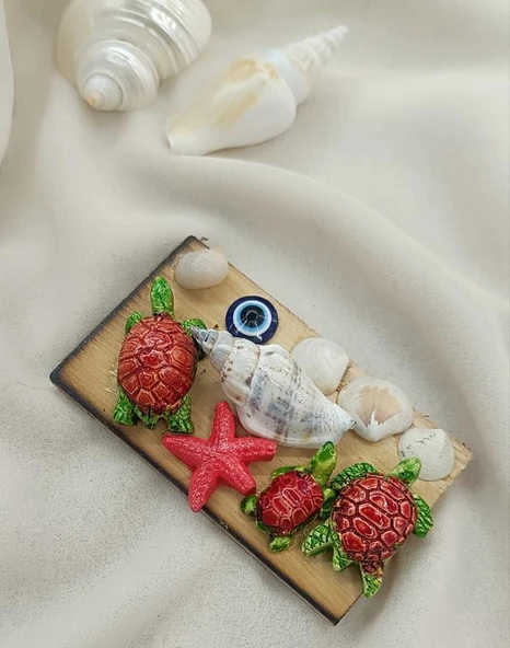 Magnet Nazar Göz Boncuk Kaplumbağa Deniz Kabuğu Ahşap Mıknatıslı Magnet Yıldız Buzdolabı Süsü - Resim 3