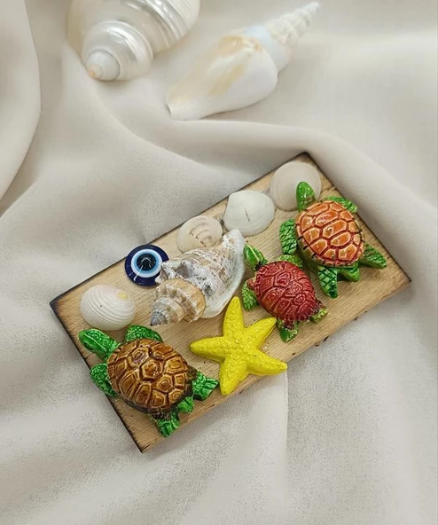 Magnet Nazar Göz Boncuk Kaplumbağa Deniz Kabuğu Ahşap Mıknatıslı Magnet Yıldız Buzdolabı Süsü ürün görseli