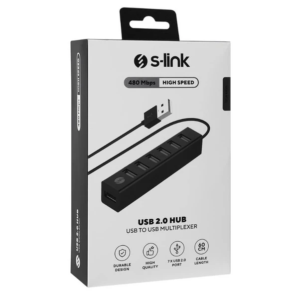 S-Link SW-U217 - 7 Port 2.0 USB Çoklayıcı, Hub, Çevirici, Adaptörlü - 4