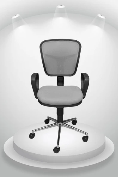 Porziyon Depar Krom - Fileli Ofis Büro Öğrenci Çalışma Koltuğu - Sandalyesi Gri - 1