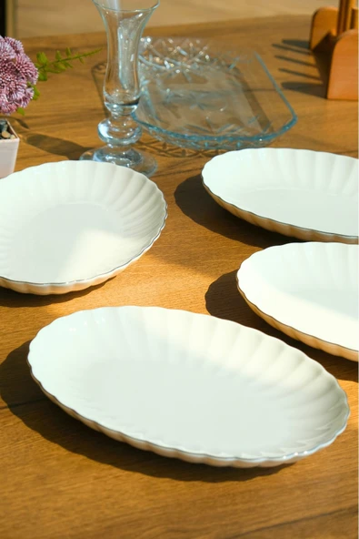 Kütahya Porselen Bone Luz Platin File Kayık Tabak 24x17cm BNLZF24KY220 4 lü ürün görseli 1