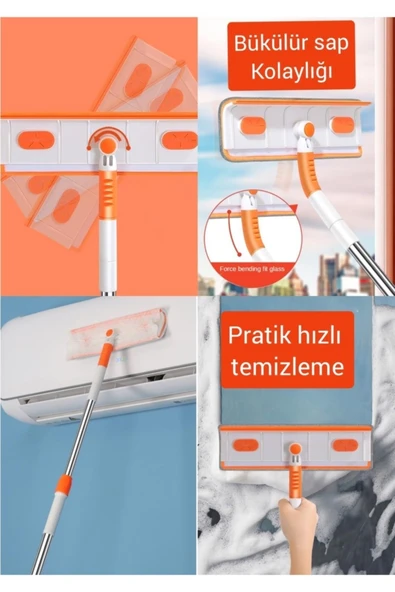 Cam Araba Silme Oynar Başlıklı Çift Taraflı Temizleme Aparatı