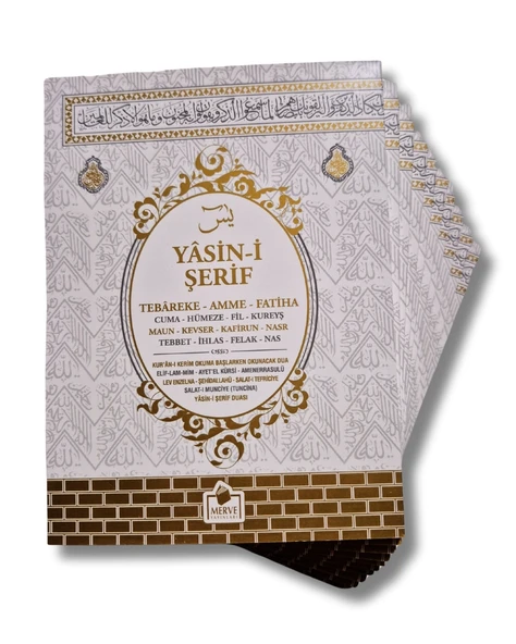 Ekonomik Hediyelik Beyaz Kabe Model Yasini Şerif Türkçe Okunuşlu ve Mealli 11x16cm Çanta Boy 80shf.