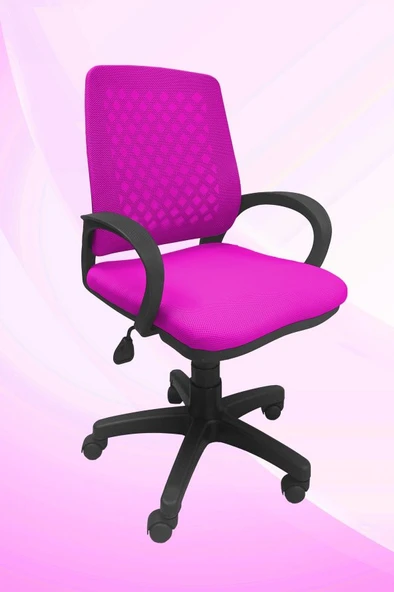 Porziyon Depar - Fileli Ofis Büro Öğrenci Çalışma Koltuğu - Sandalyesi Pembe
