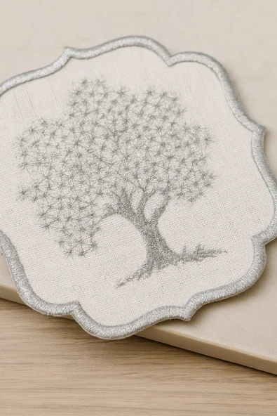 Gri Meşe 6'lı Linen Keten Kahve Yanı Kokteyl Sunum Parti Peçetesi Nakış Işlemeli Sunumluk - 4