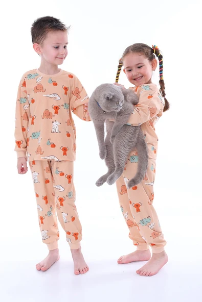 Sevimli Hayvanlar (Koala-Fil-Timsah) Unisex Yavruağzı Pijama Takımı - 6