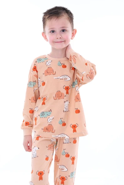 Sevimli Hayvanlar (Koala-Fil-Timsah) Unisex Yavruağzı Pijama Takımı - 4