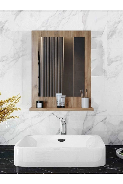 Safir Stil 60x45 Atlantik Çam Raflı Banyo Aynası