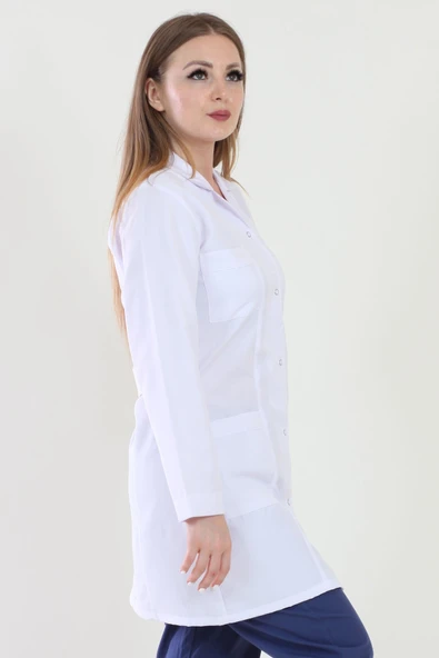 Moda Canel Uzun Boy Mono Yaka Beyaz Bayan Önlük - 2