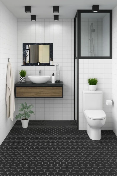 Yakut Stil 60x45 Siyah Raflı Banyo Aynası