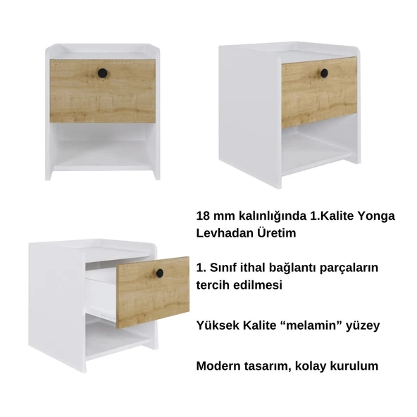 Rava Tek Çekmeceli Raflı Komodin Beyaz Safirmeşe - 3
