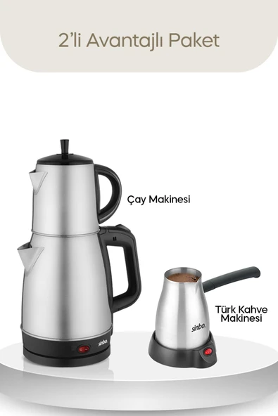 Inox Çaycı ve Elektrikli Türk Kahvesi Makinesi Seti