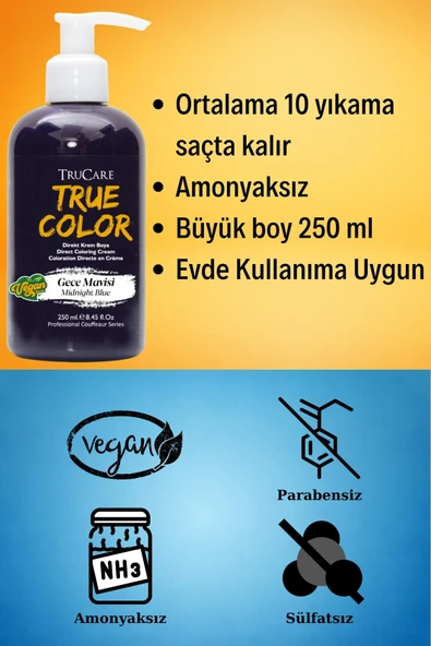 Truecolor Gece Mavisi Saç Boyası Seti Saç Açıcı ve Eldivenli - 2