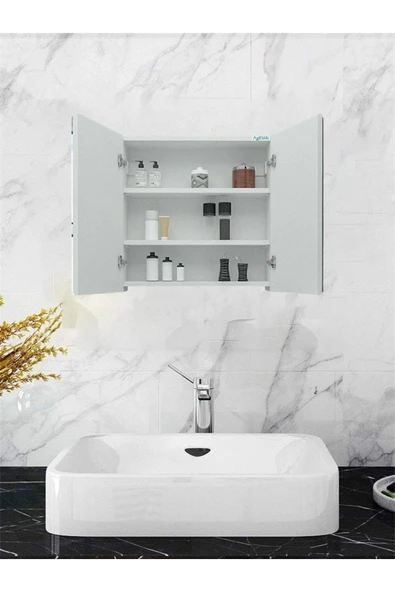 2 Aynalı Stil Banyo Lavabo Dolabı Beyaz - 3