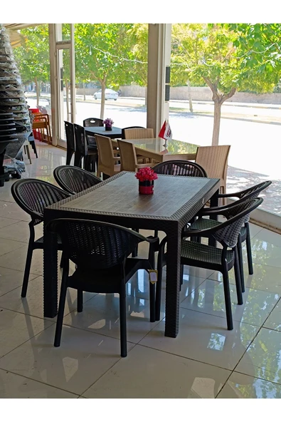 ZİYNET HOME Bambu Pro 90x150cm Rattan Bahçe Balkon Masa Takımı 6 Kişilik Camsız Set Cappuccino 1. Kalite - 7