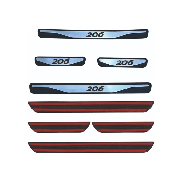 206 Kapı Eşiği 1998-2013 New Krom Kapı Eşiği 4 Parça Paslanmaz Çelik - Resim 2