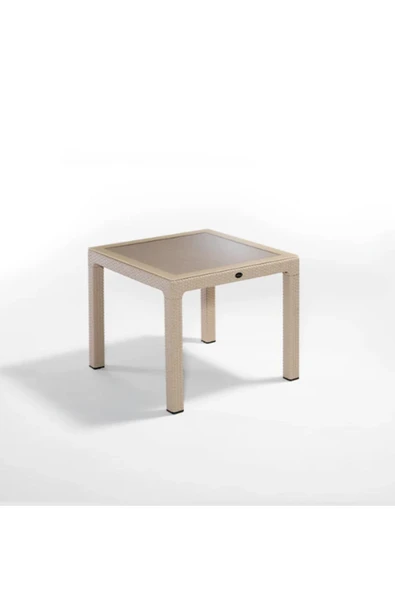 ZİYNET HOME 90x90 Rattan Camlı Masa Balkon Bahçe Teras Masası Kare Rattan Masa - 6