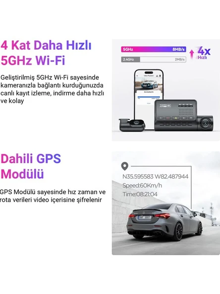 Viofo A139 Pro 2 Kameralı Ön-Arka 4K Hdr 5ghz Wifi Gps'li Araç Kamerası - 5