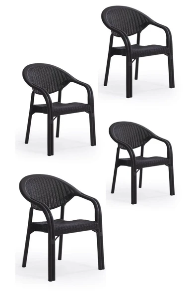 ZİYNET HOME 4 Adet Bambu Pro Çift Ayak Rattan Desenli Kollu Sandalye Koltuk 4'lü Set 1. Kalite - 5