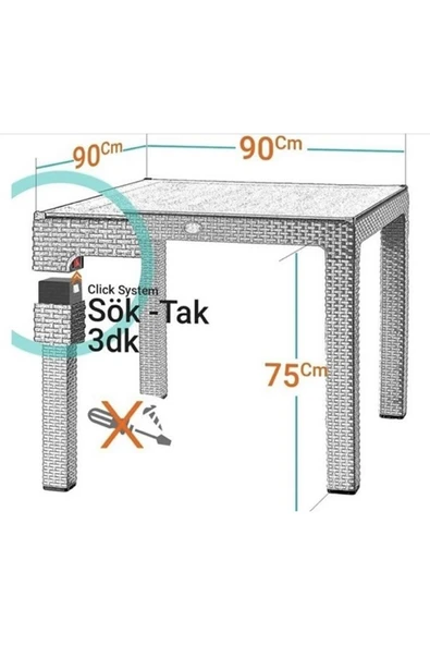 ZİYNET HOME 90x90 cm Rattan 4 Kişilik Masa Takımı Camsız Bambu Sandalye Bahçe Teras Takımı Oturma Grubu - 2