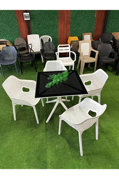 Kare Camlı Masa Takımı 4 Kişilik Camlı Balkon Teras Bahçe 80x80 Masa Takımı A Plus - 2