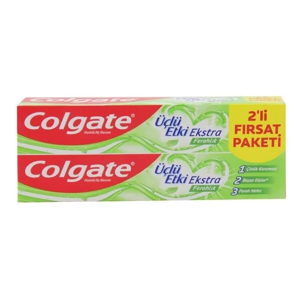 Colgate Üçlü Etki Ekstra Ferahlık Diş Macunu 2 li Fırsat Paketi 75 ml x 2 Adet - 1