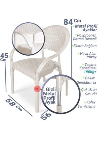 ZİYNET HOME Bambu Pro 90x150cm Rattan Bahçe Balkon Masa Takımı 6 Kişilik Camsız Set Cappuccino 1. Kalite - 4