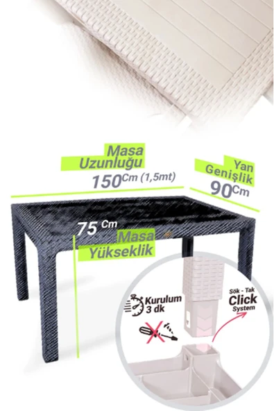 ZİYNET HOME 90x150 cm Rattan 4 Kişilik Masa Takımı Camlı Bambu Sandalye Bahçe Teras Takımı Oturma Grubu - 7